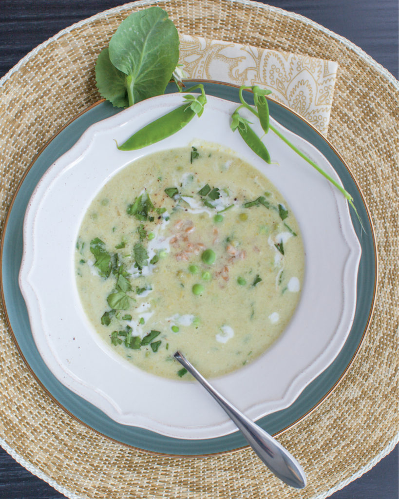 Lime-Scented Green Pea, Coconut Milk and Wheat Berry Soup
