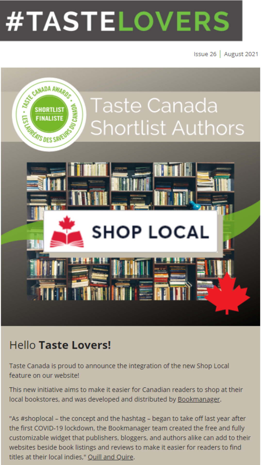 Taste Canada August 25 newsletter