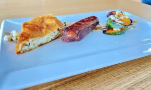 Their Dish: Honey Glazed Duck Breast with Kabocha Squash, Goat Cheese Strudel and Apple Vinaigrette