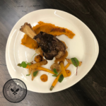 Braised Bahamian Spiced Ontario Lamb Shanks with Sweet Potato Mash and Roasted Root Vegetables