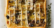 Leek and Olive Tart with Two Cheeses