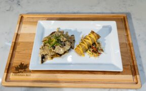 Team Fleming College: Beef Tongue with a Mushroom Cream Sauce, Jasmine Rice, Oxtail Spring Roll and Pickled Papaya Slaw