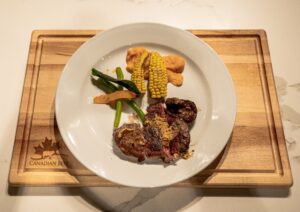 Team Thistletown: Pan fried Striplion Steak With Pemmican Compound Butter and Three Sister Vegetable Medley