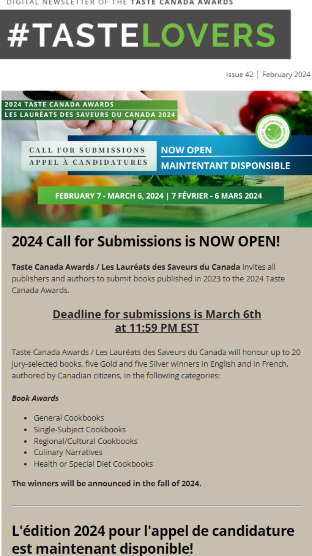 Feb 7, 2024 Taste Canada Newsletter