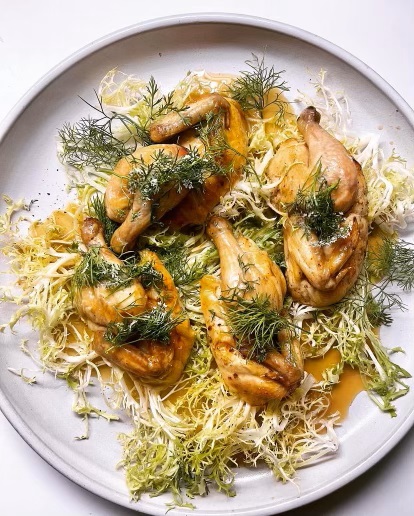 Lemon Roast Chicken with Jus, Frisée, and Dill