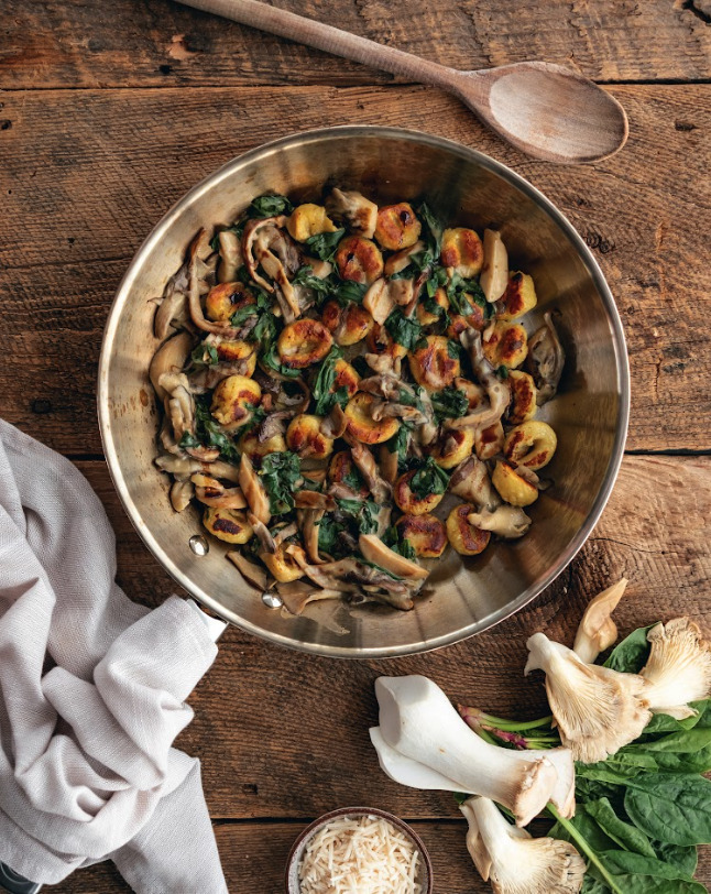 Chive Gnocchi with Wild Mushrooms Florentine