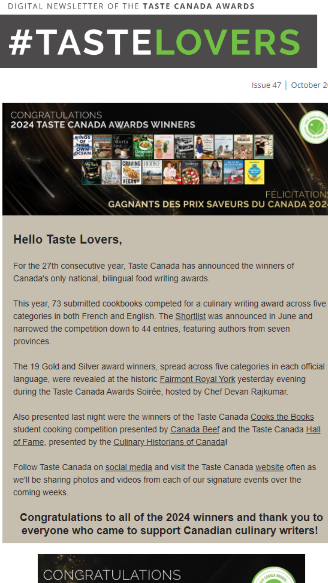 Taste Canada October 22 newsletter