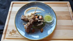 Cooks the Books by Centennial College - Flat Iron Liver Barbecue with Prunes Ensalada and Fried Garlic Wild Rice