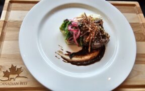 Cooks The Books: Walnut and Herb Crusted Top Sirloin Steak with Cauliflower Mousse and Prune Sauce