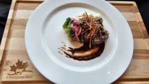 Cooks The Books: Walnut and Herb Crusted Top Sirloin Steak with Cauliflower Mousse and Prune Sauce
