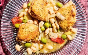 Crispy Chicken Thighs with Vinegar Beans