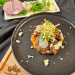 Beef Bavette Carne Asada with Arroz Rojo, Salsa Verde and Crispy Tortilla Strips