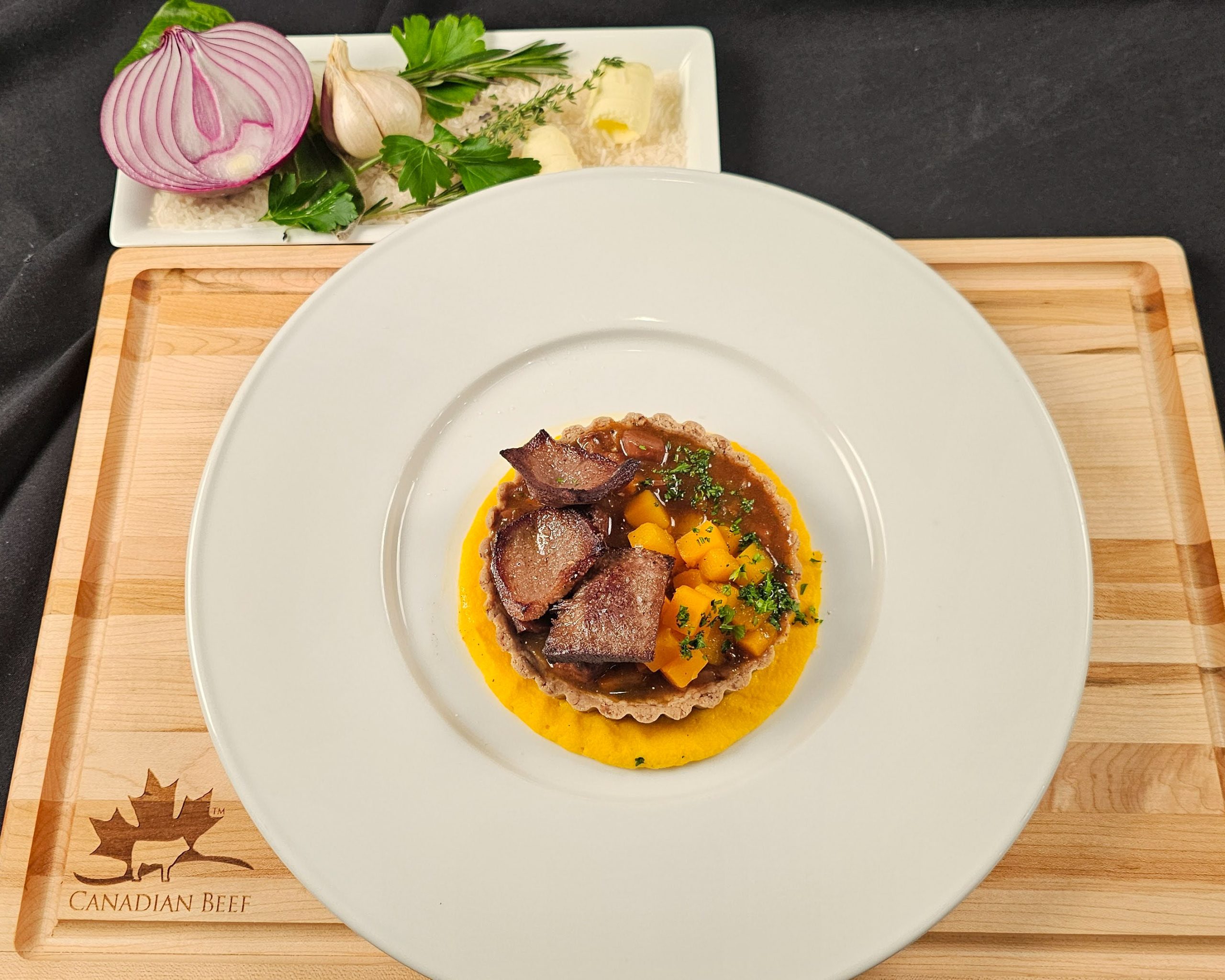 Shank Stew in Rice Tart Shell with Seared Tongue