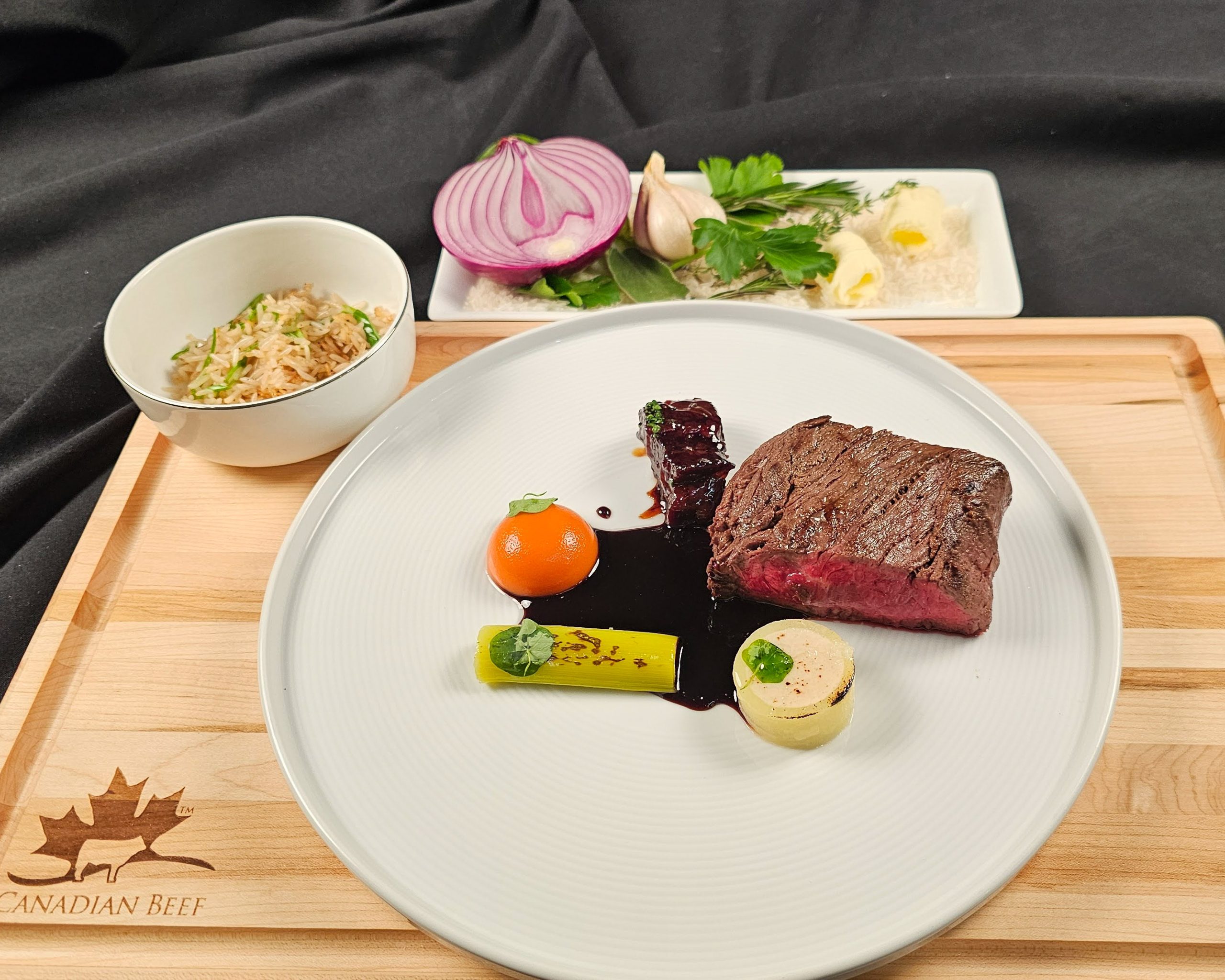 Global Canadian Beef Duo with Carrot Essence and Aromatic Rice