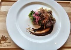 Cooks The Books: Walnut and Herb Crusted Top Sirloin Steak with Cauliflower Mousse and Prune Sauce