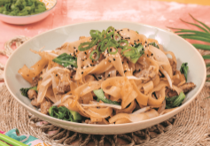 STIR-FRIED RICE NOODLES with Sausage & Bean Sprouts